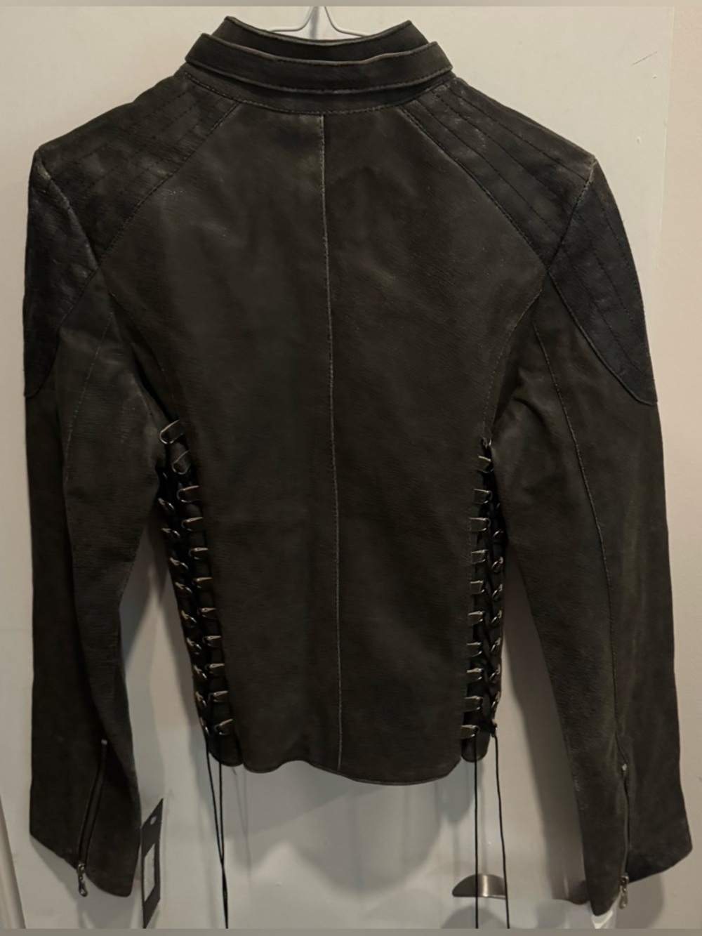 NEW LAMBSKIN Leather Oscar Leopold Moto distressed Jacket corseted back street M - Picture 5 of 12